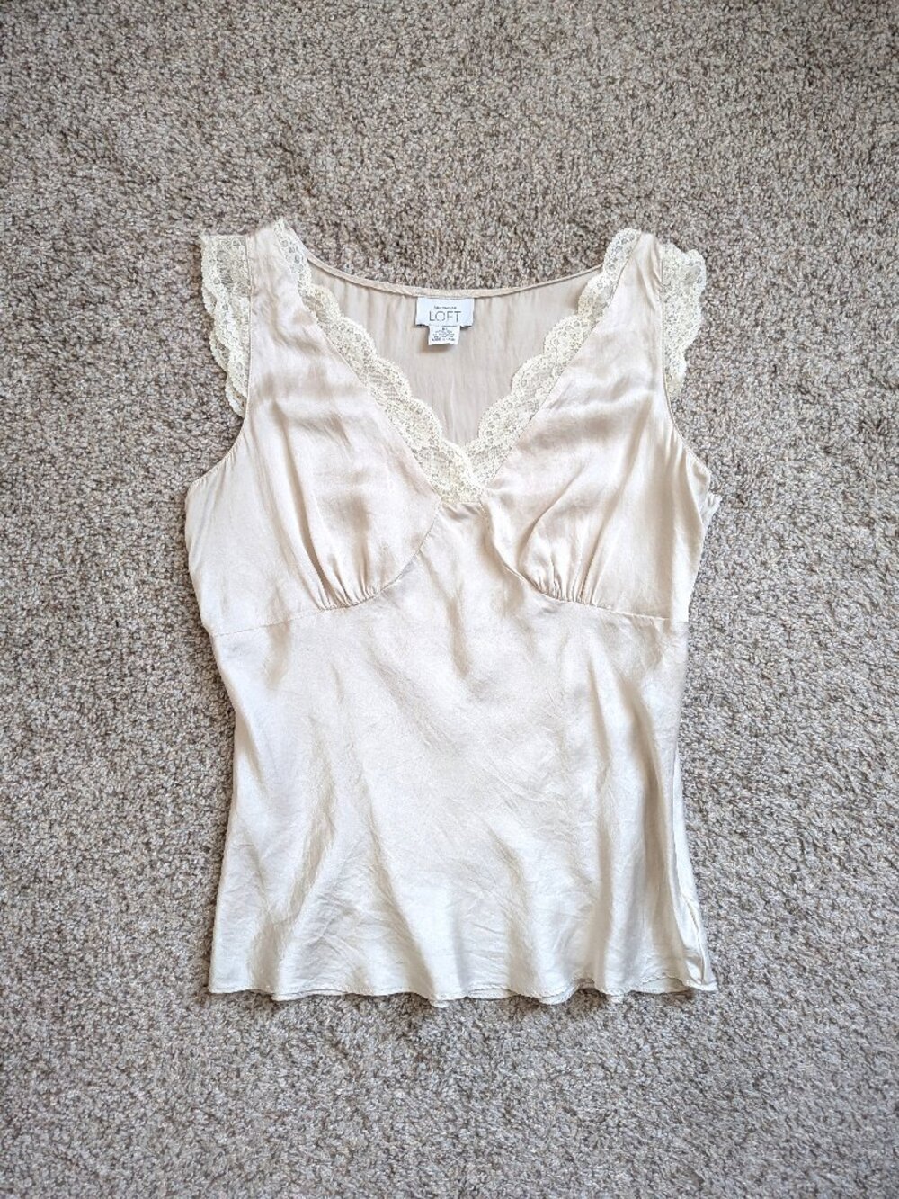 Vintage Ann Taylor LOFT Silk Tank Top Satin Lace Cream Women's Size 10